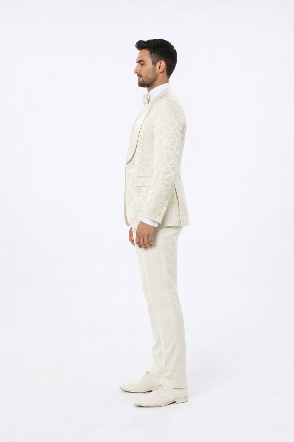 Ivory Floral Tuxedo Set for Men - Wide Shawl Lapel Wedding & Prom Suit by USA Men's Outlet