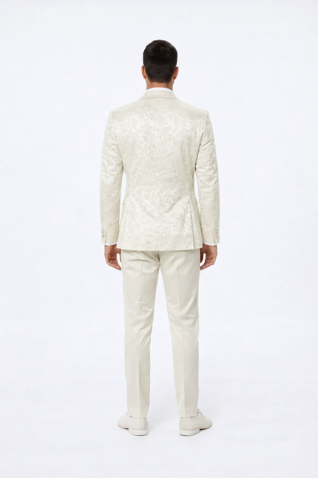 Ivory Floral Tuxedo Set for Men - Wide Shawl Lapel Wedding & Prom Suit by USA Men's Outlet