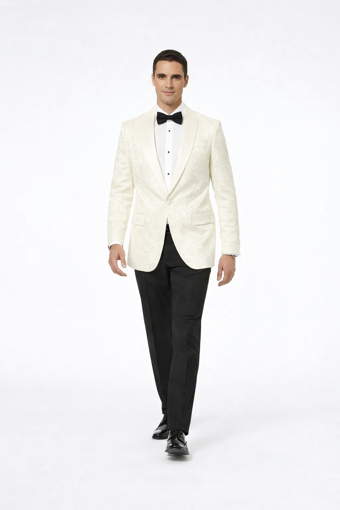 Men’s Ivory Paisley Shawl Lapel Tuxedo Jacket - Premium Wedding & Prom Outfit by USA Men's Outlet