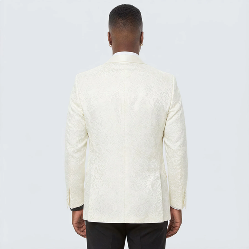 Ivory Paisley Tuxedo Blazer with Shawl Lapel – Stylish Wedding, Groom & Prom Jacket