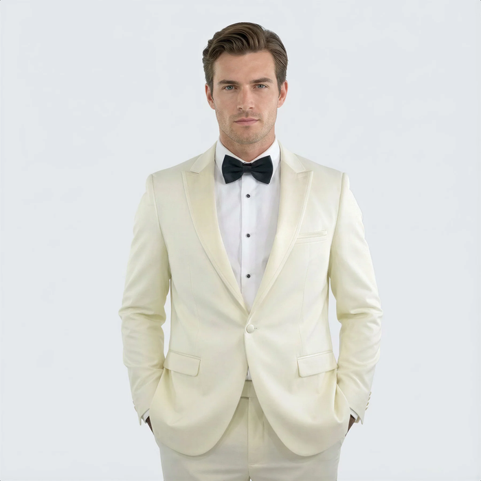 Ivory Men’s Slim Fit Tuxedo Suit with Peak Lapel for Prom & Weddings by USA Men's Outlet