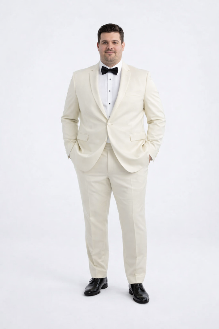 Modern Ivory Slim Fit Peak Lapel Tuxedo – Groom & Prom Look