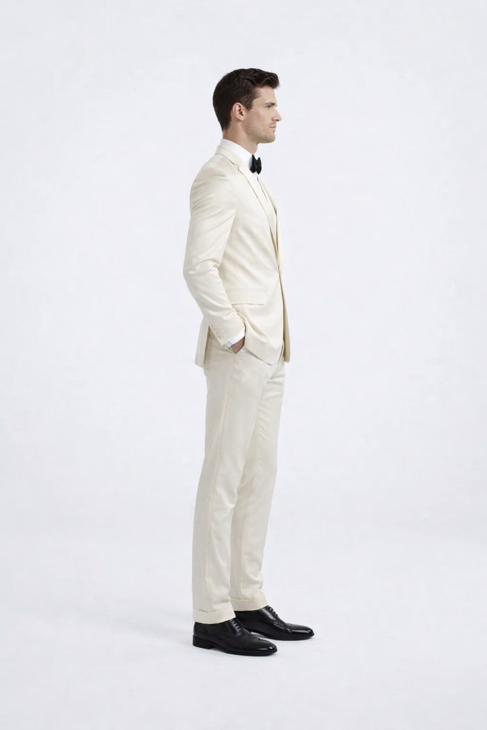 Ivory Men’s Slim Fit Tuxedo Suit with Peak Lapel for Prom & Weddings by USA Men's Outlet