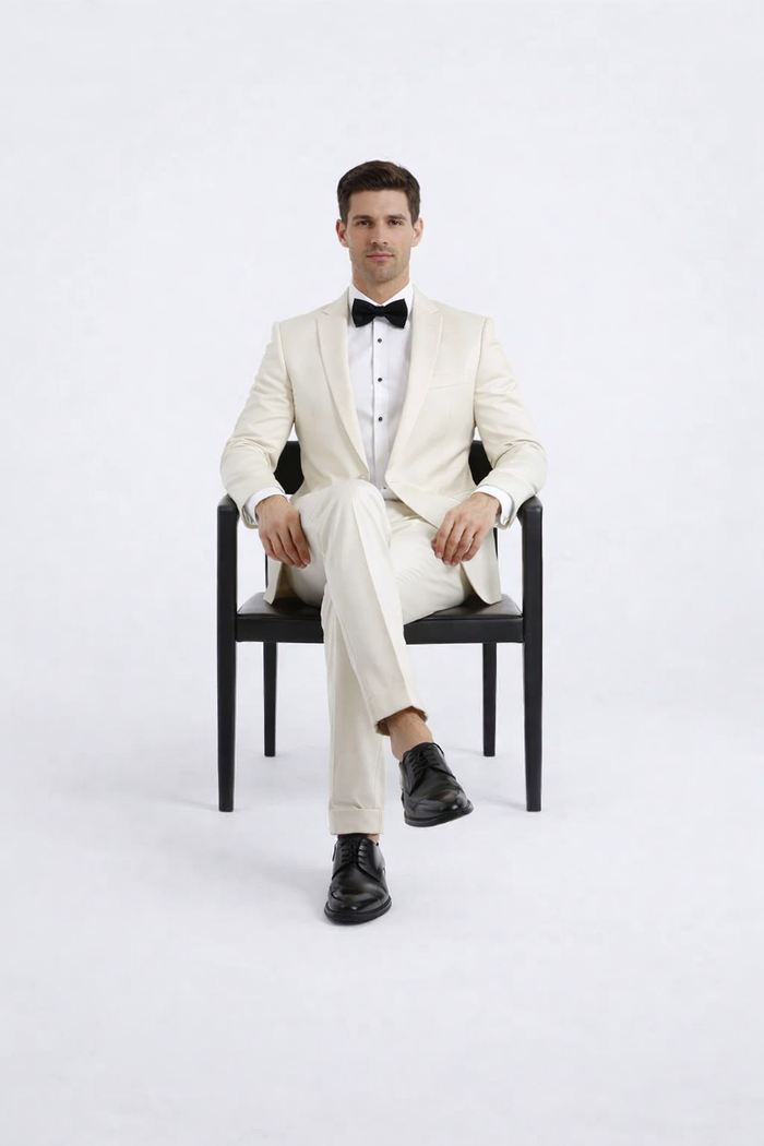 Ivory Men’s Slim Fit Tuxedo Suit with Peak Lapel for Prom & Weddings by USA Men's Outlet