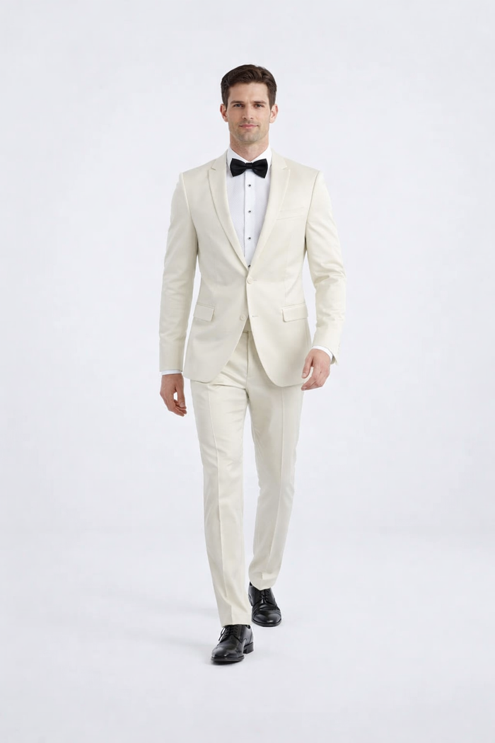 Modern Ivory Slim Fit Peak Lapel Tuxedo – Groom & Prom Look