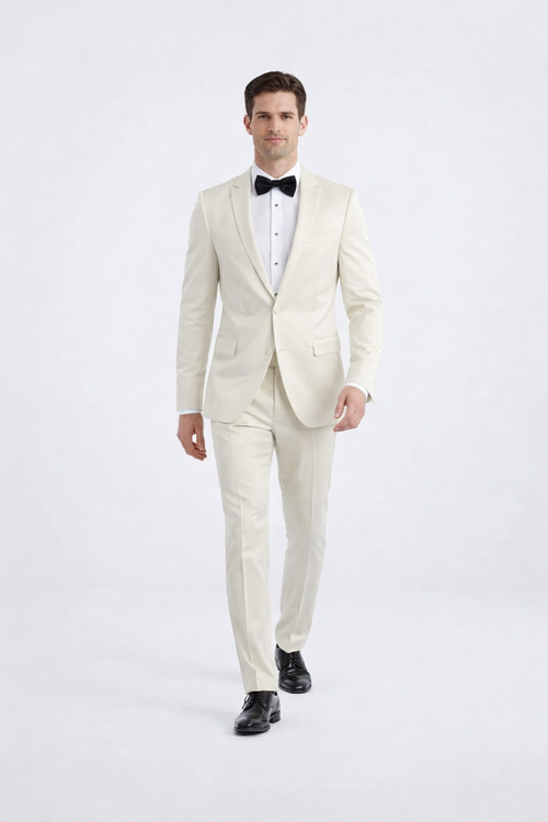 Ivory Men’s Slim Fit Tuxedo Suit with Peak Lapel for Prom & Weddings by USA Men's Outlet