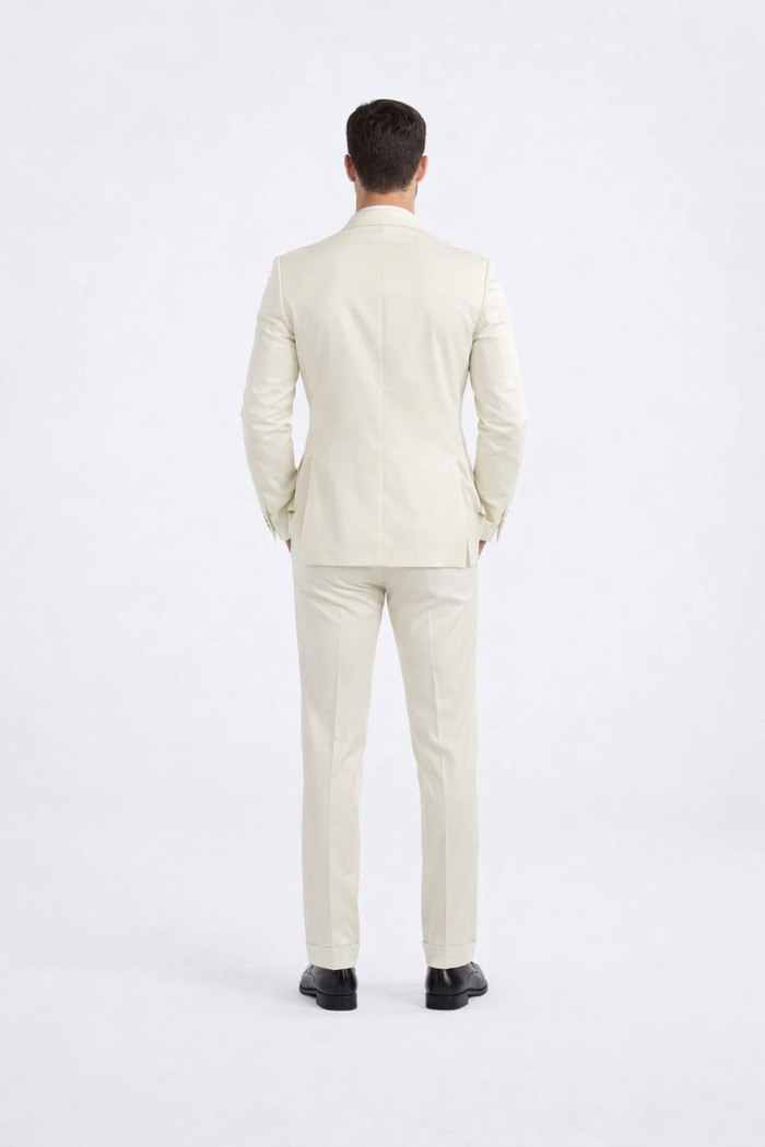 Ivory Men’s Slim Fit Tuxedo Suit with Peak Lapel for Prom & Weddings by USA Men's Outlet