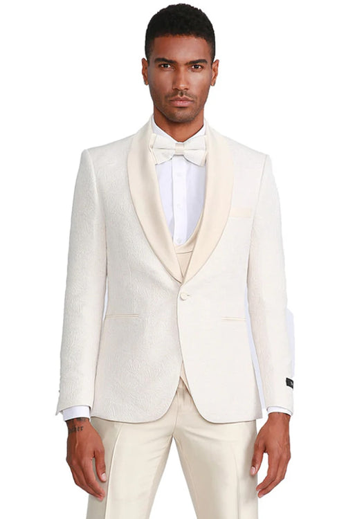 Mens 80s Prom Suit Perfect Outfit - Men's One Button Vested Paisley Prom & Wedding Ivory Tuxedo