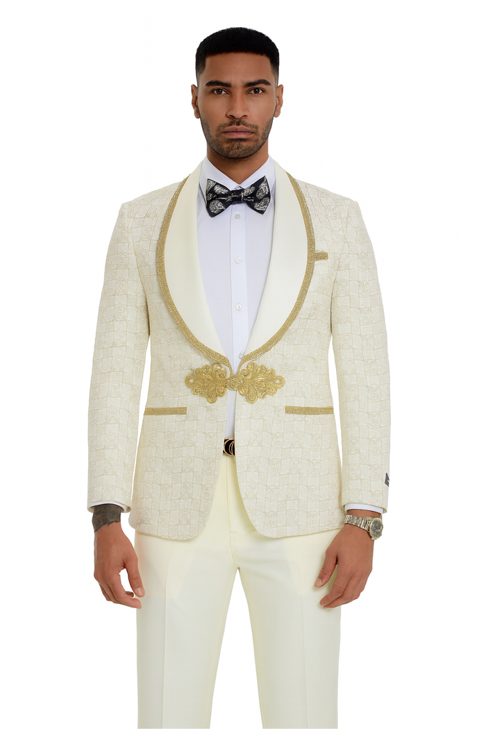 2026 Ivory and Gold 2pc Men's Suit by Tazzio
