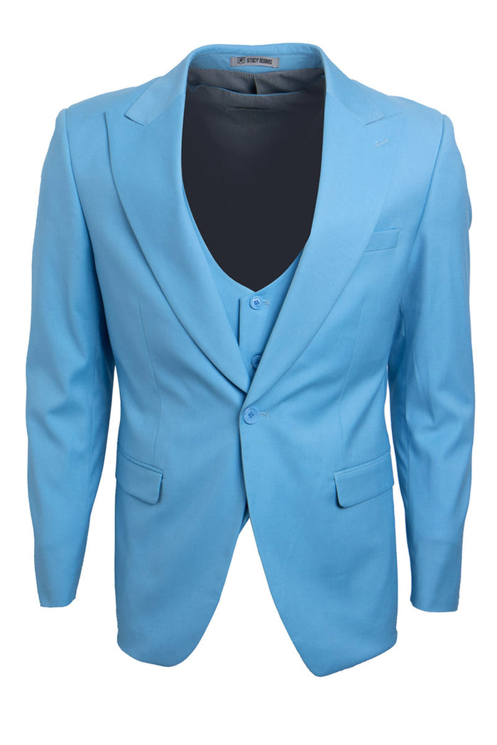 Men's Stacy Adams Sky Blue Peak Lapel 1-Button Vested Suit by Stacy Adams
