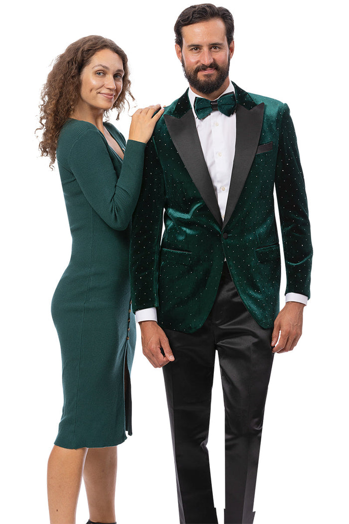 Men's Modern Fit Wedding & Prom Tuxedo Jacket in Hunter Green with Diamond Studs