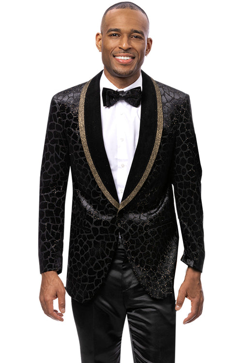 Men's Velvet Alligator Print Wedding & Prom Tuxedo Jacket in Black