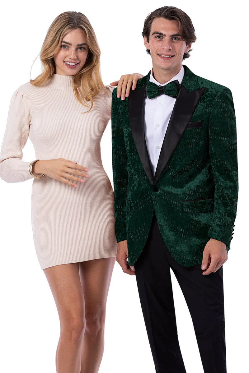 Hunter Green Studded Velvet Tuxedo Jacket for Men – Prom and Wedding – SuitUSA