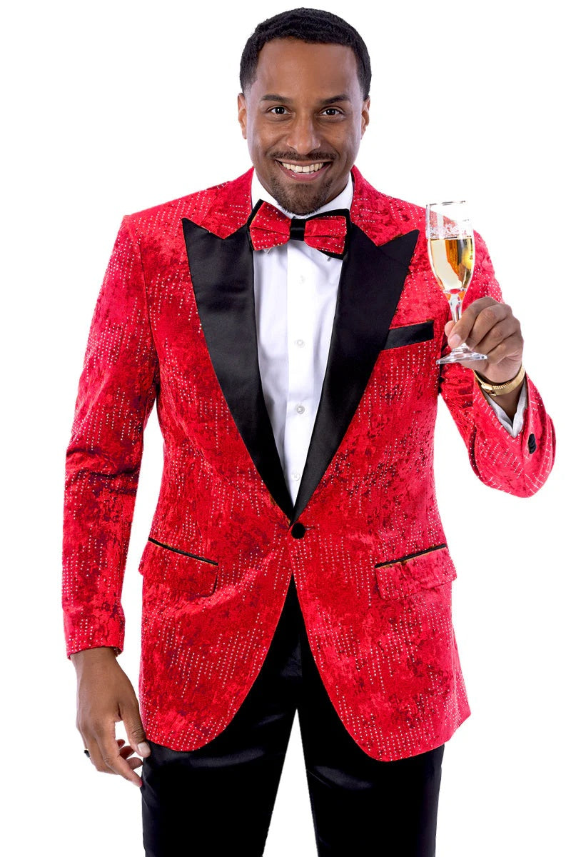 Men’s Red Velvet Studded Prom Tuxedo Jacket – Wedding and Formal Wear – SuitUSA
