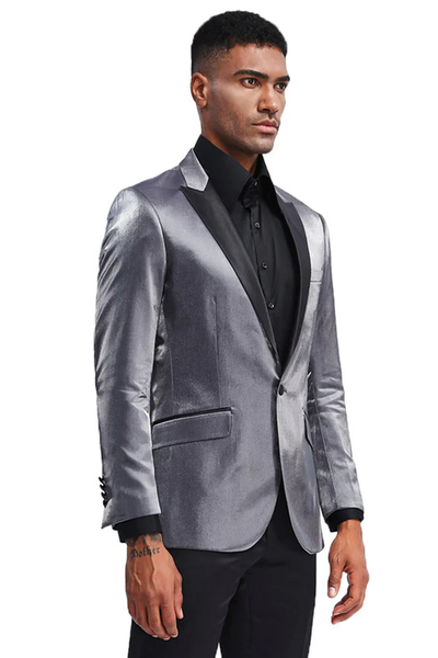 Designer Gray Prom Tuxedo - Grey Wedding Satin Prom Suit