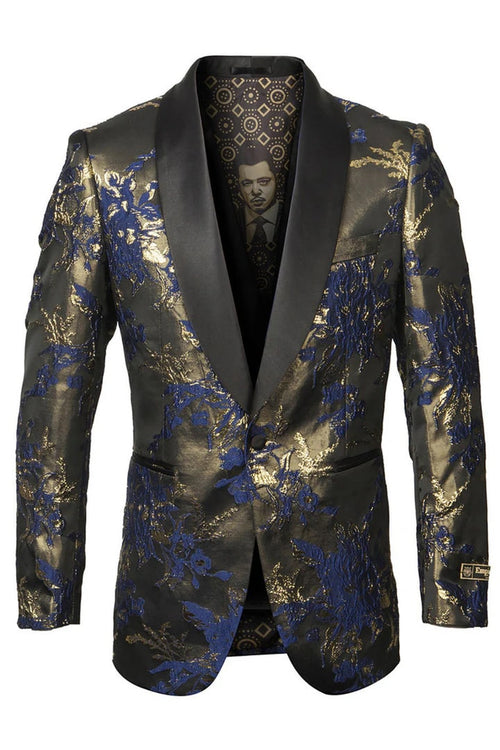 Blue Prom Tuxedo Suit - Blue Wedding Suit - Men's Shiny Satin Paisley Prom Tuxedo Jacket by PROMTUXEDO