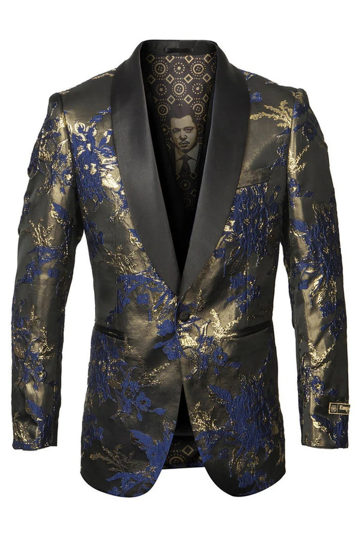 Blue Prom Tuxedo Suit - Blue Wedding Suit - Men's Shiny Satin Paisley Prom Tuxedo Jacket by PROMTUXEDO