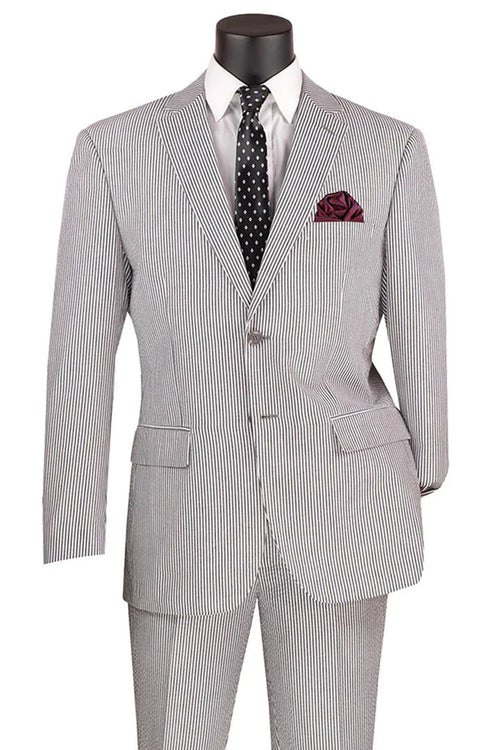 Mens 2PC Summer Seersucker Modern Fit Suit in Black Pinstripe