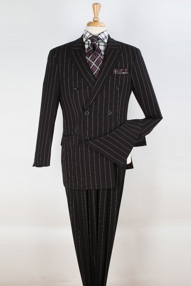 1920s Double Breasted Pinstripe Suit in Black from Vinci Suits – SuitUSA