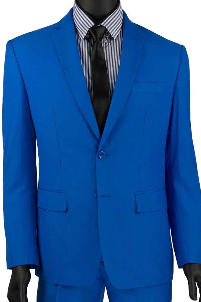 Mens 2 Button Wool Feel Slim Fit Suit in Navy by Vinci
