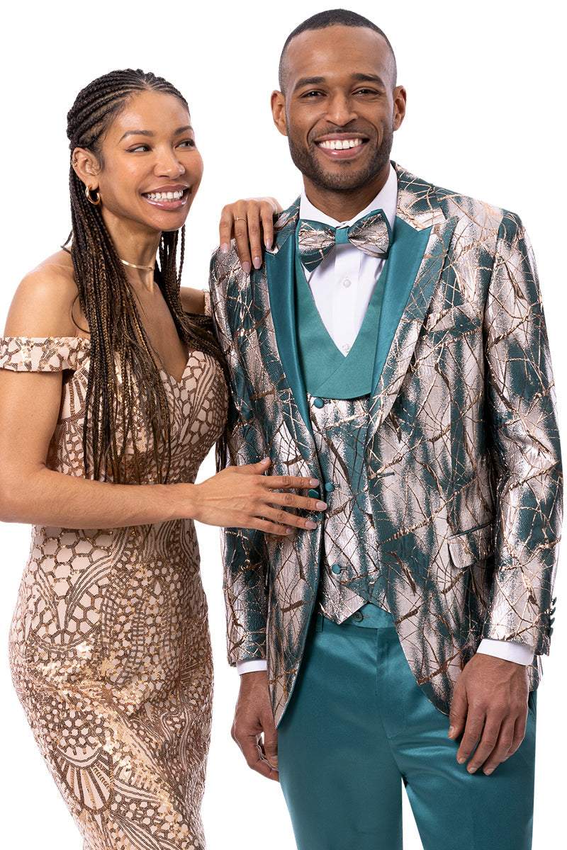 Men's Vested Camoflage Inspired Wedding Tuxedo in Aqua Teal Green – SuitUSA