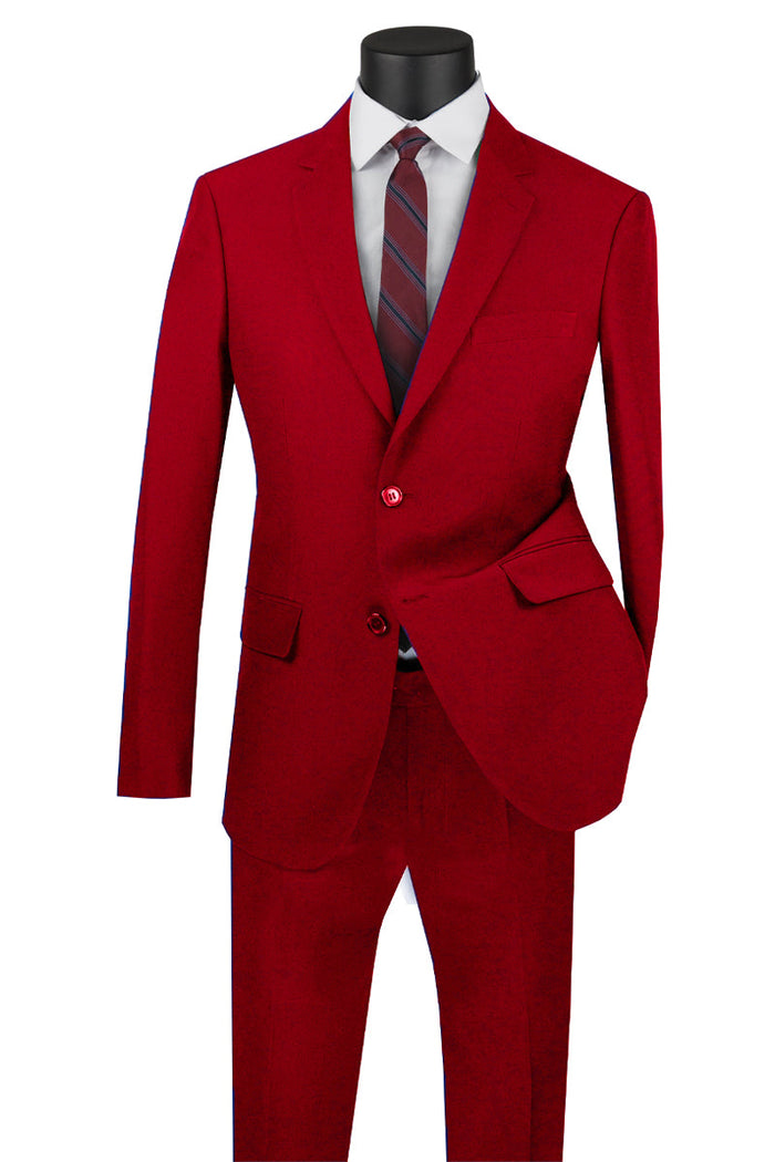 Mens Basic 2 Button Classic Fit Poplin Suit in Purple by Vinci
