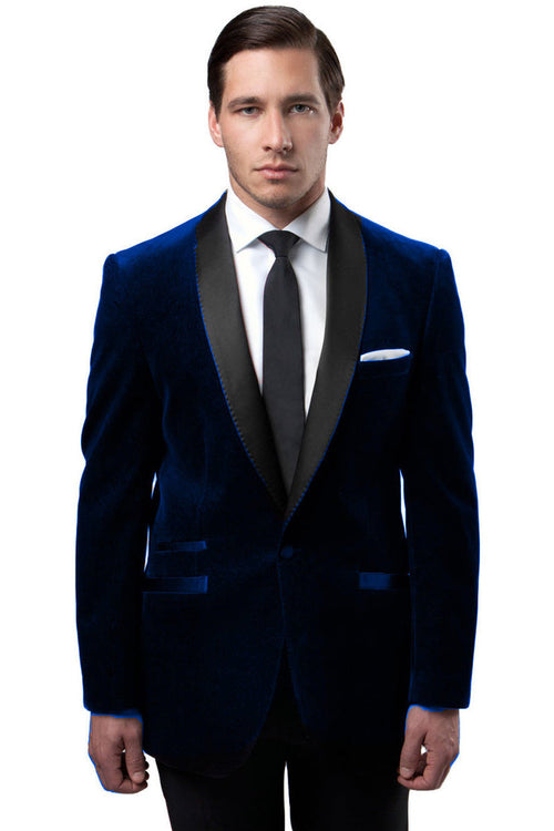 Men's Navy Blue Velvet Shawl Collar Tuxedo Jacket