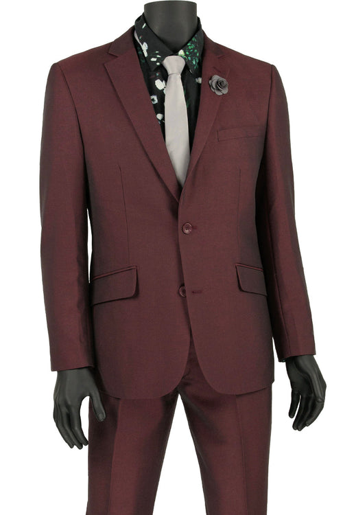 Mens Slim Fit Shiny Sharkskin Suit with Trim in Black by Vinci