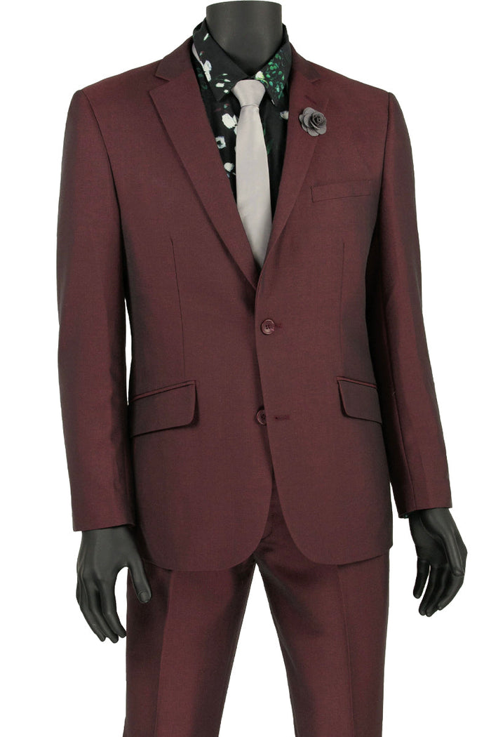 Mens Slim Fit Shiny Sharkskin Suit with Trim in Black by Vinci