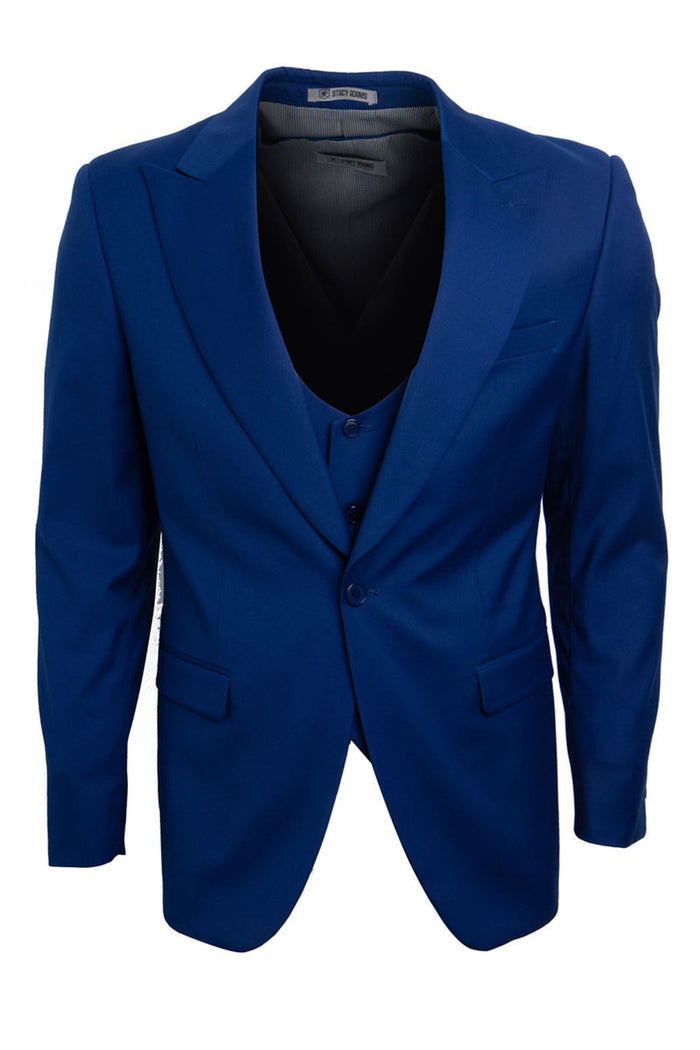 Men's Stately Indigo Blue Stacy Adams 1-Btn Vested Peak Lapel Suit