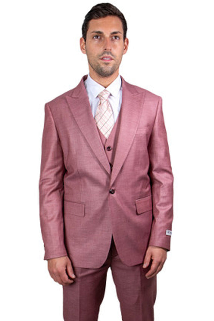 Men's Salmon Pink Peak Lapel One-Button Stacy Adams Sharkskin Suit
