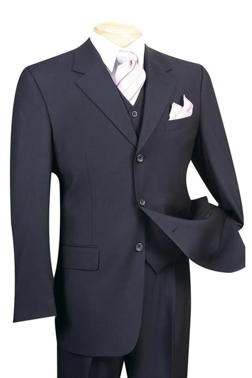 Mens 3 Button Classic Fit Vested Basic Suit in Navy by Fortino Landiin