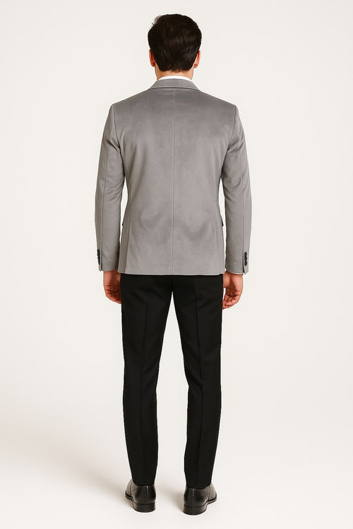 Men's Grey Velvet Tuxedo Jacket with Black Satin Lapel Suit - Mens Blazer + Black Pants by USA Men's Outlet