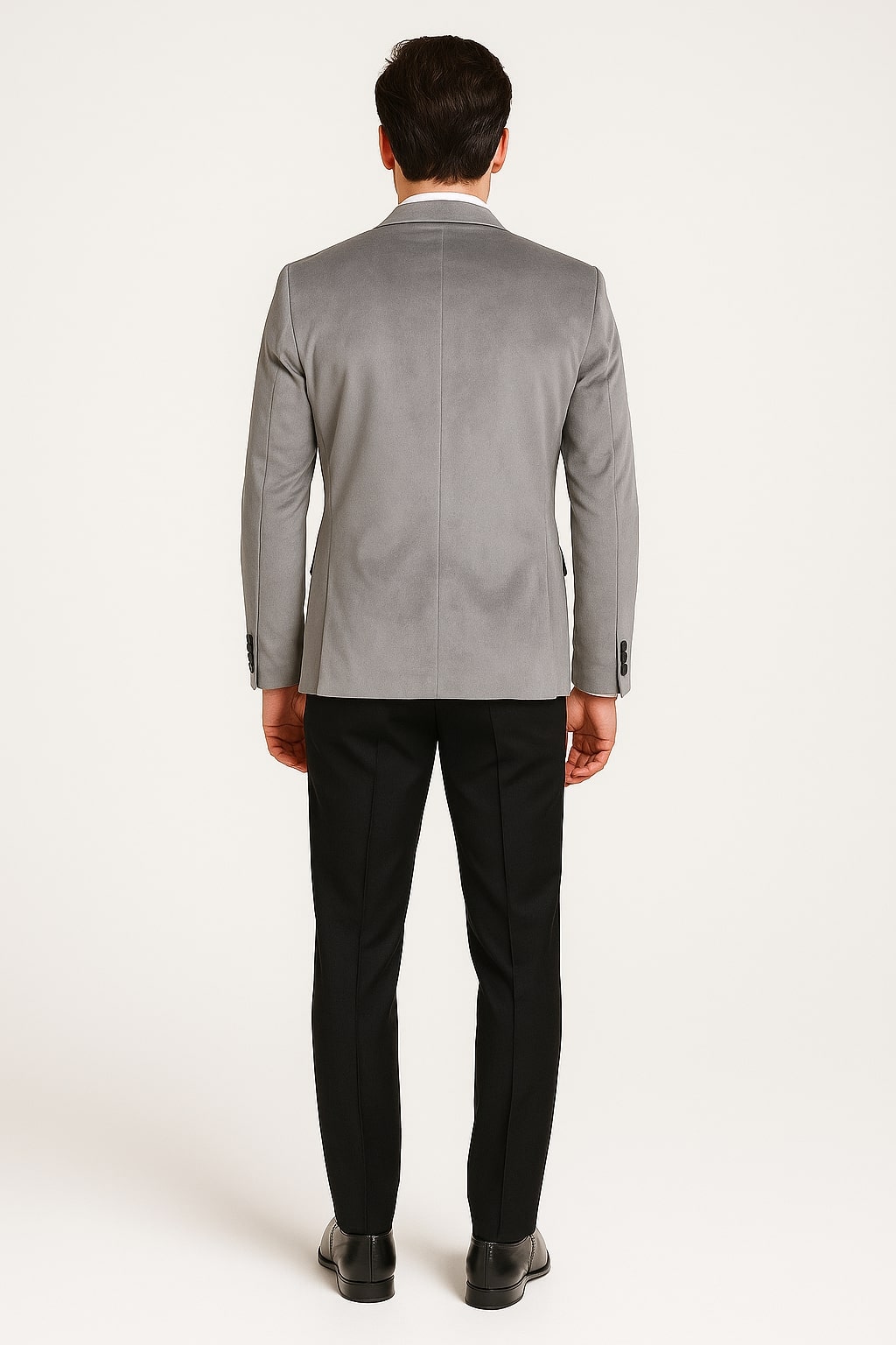 Men's Grey Velvet Tuxedo Jacket with Black Satin Lapel Suit - Mens Blazer + Black Pants by USA Men's Outlet