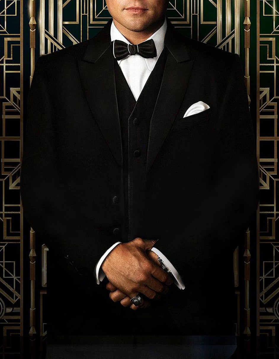 Mens Great Gatsby | Leonardo Dicaprio Vested Tuxedo in Black - Men's Tuxedo USA – SuitUSA