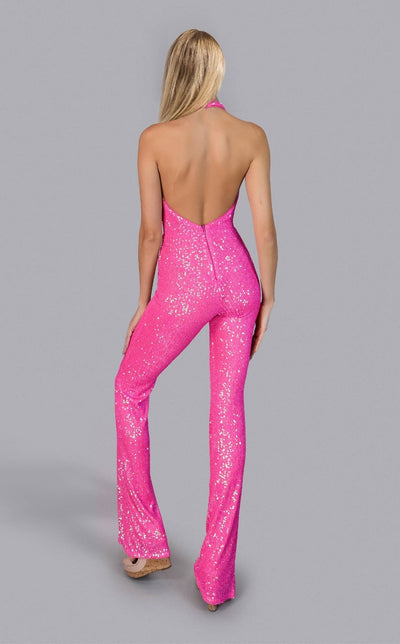 Jessica Angel JA2665 Plunging V Halter Neck Evening Sequin Jumpsuit