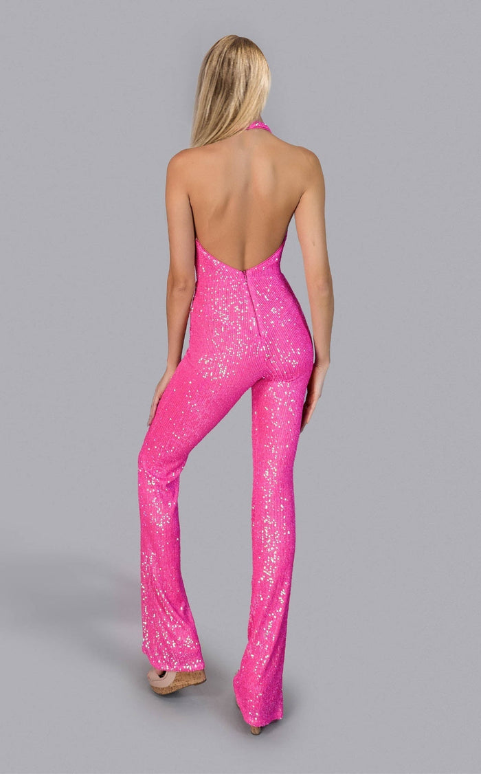 Jessica Angel JA2665 Plunging V Halter Neck Evening Sequin Jumpsuit