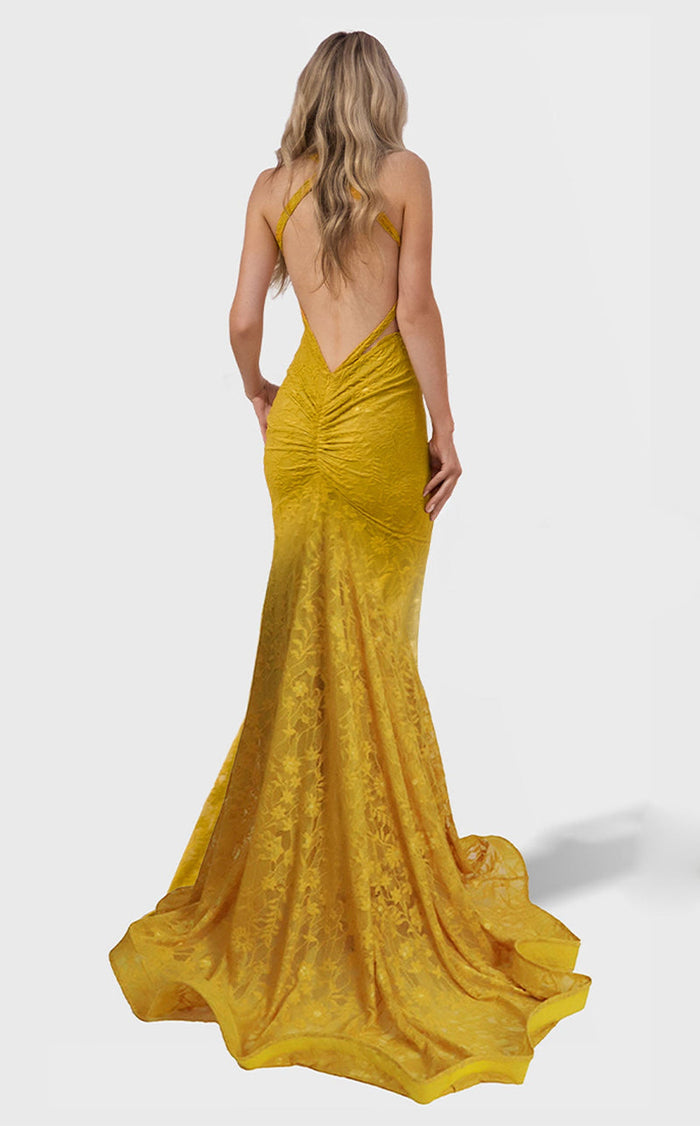 Jessica Angel JA2773 High Neck Mermaid Open Back Train Evening Lace Dress