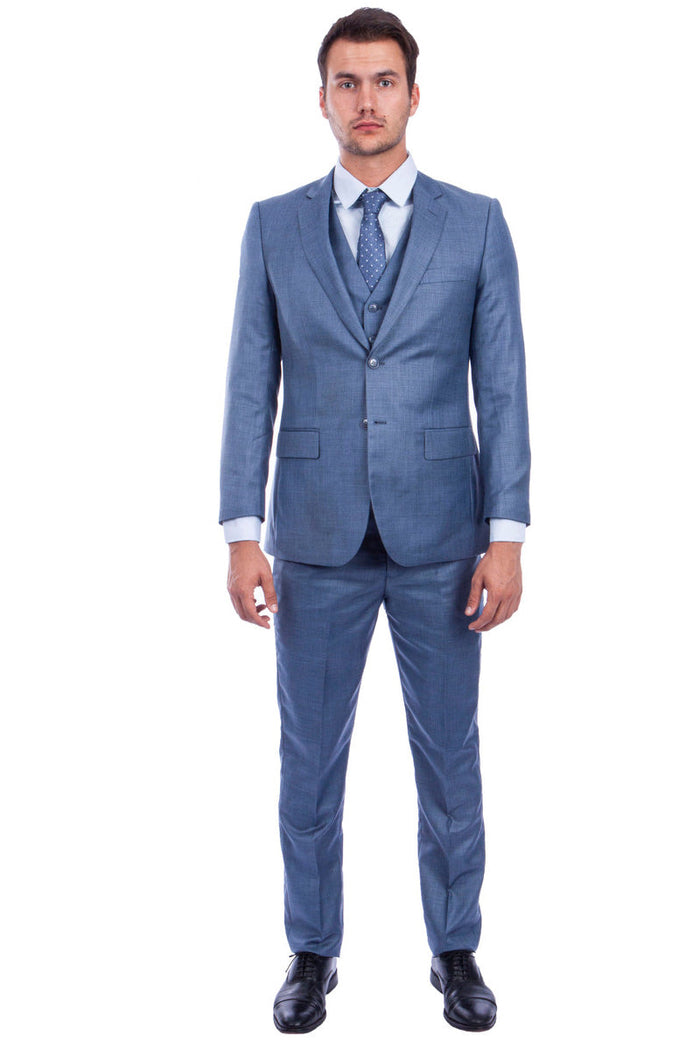 Men's Ocean Blue Sharkskin Suit by Tazio Suits