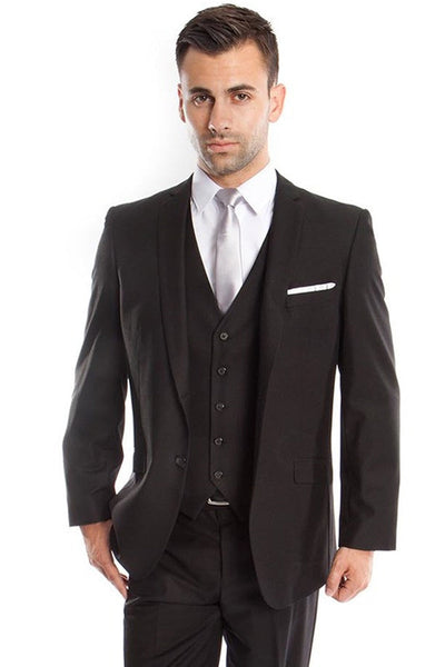 Men's Slim Fit Black Vested Suit by Tazio Suits