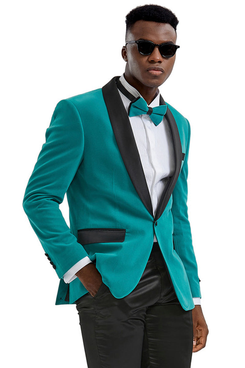 Men's Teal Velvet Shawl Lapel Tuxedo Jacket