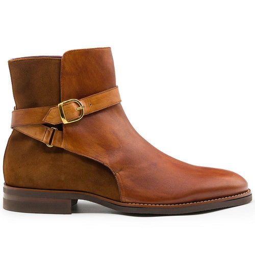 Zelli Jodphur Double Buckle Boot in Italian Calfskin & Suede Cognac