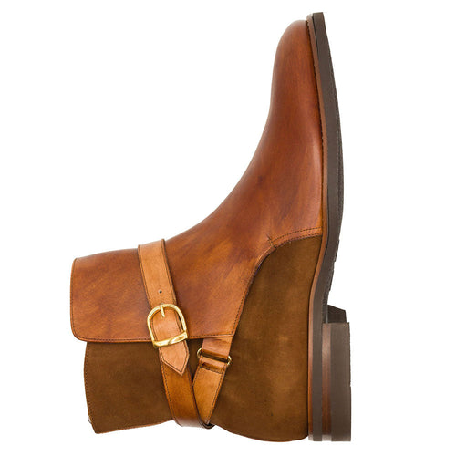 Zelli Jodphur Double Buckle Boot in Italian Calfskin & Suede Cognac