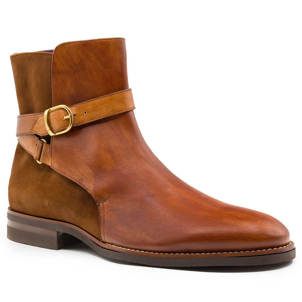 Zelli Jodphur Double Buckle Boot in Italian Calfskin & Suede Cognac