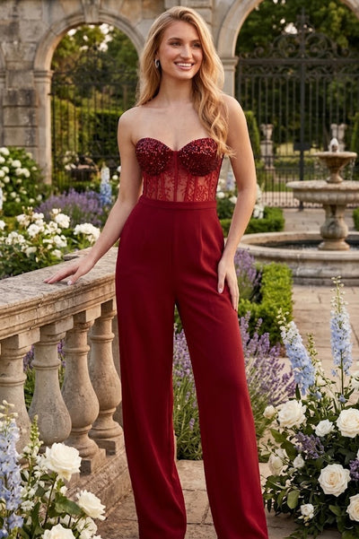 Jovani 42466 Corset Bodice Strapless Embellished Jumpsuit