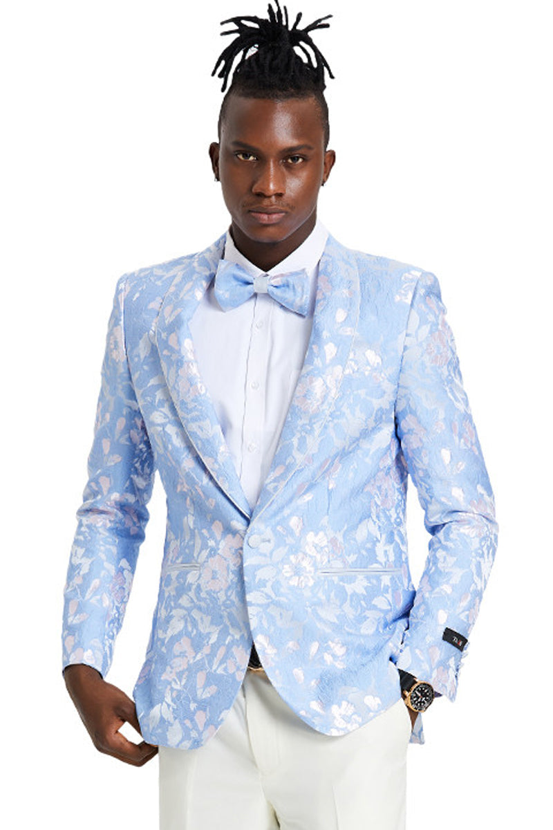Men's Sky Blue & Silver Paisley Prom & Wedding Blazer