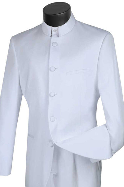 Mens Mandarin Banded Tuxedo in White by Vinci Suits
