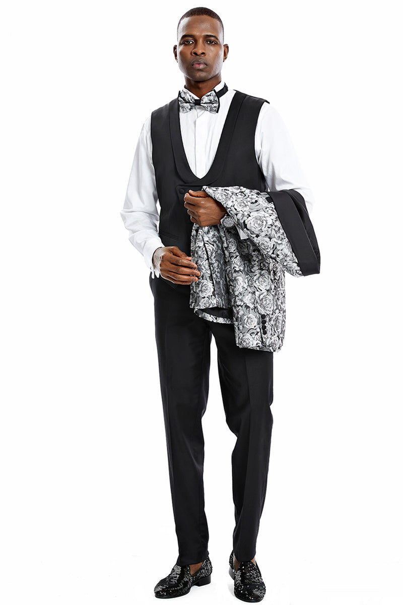 Men's Silver Paisley Tuxedo with Slim Fit Cut