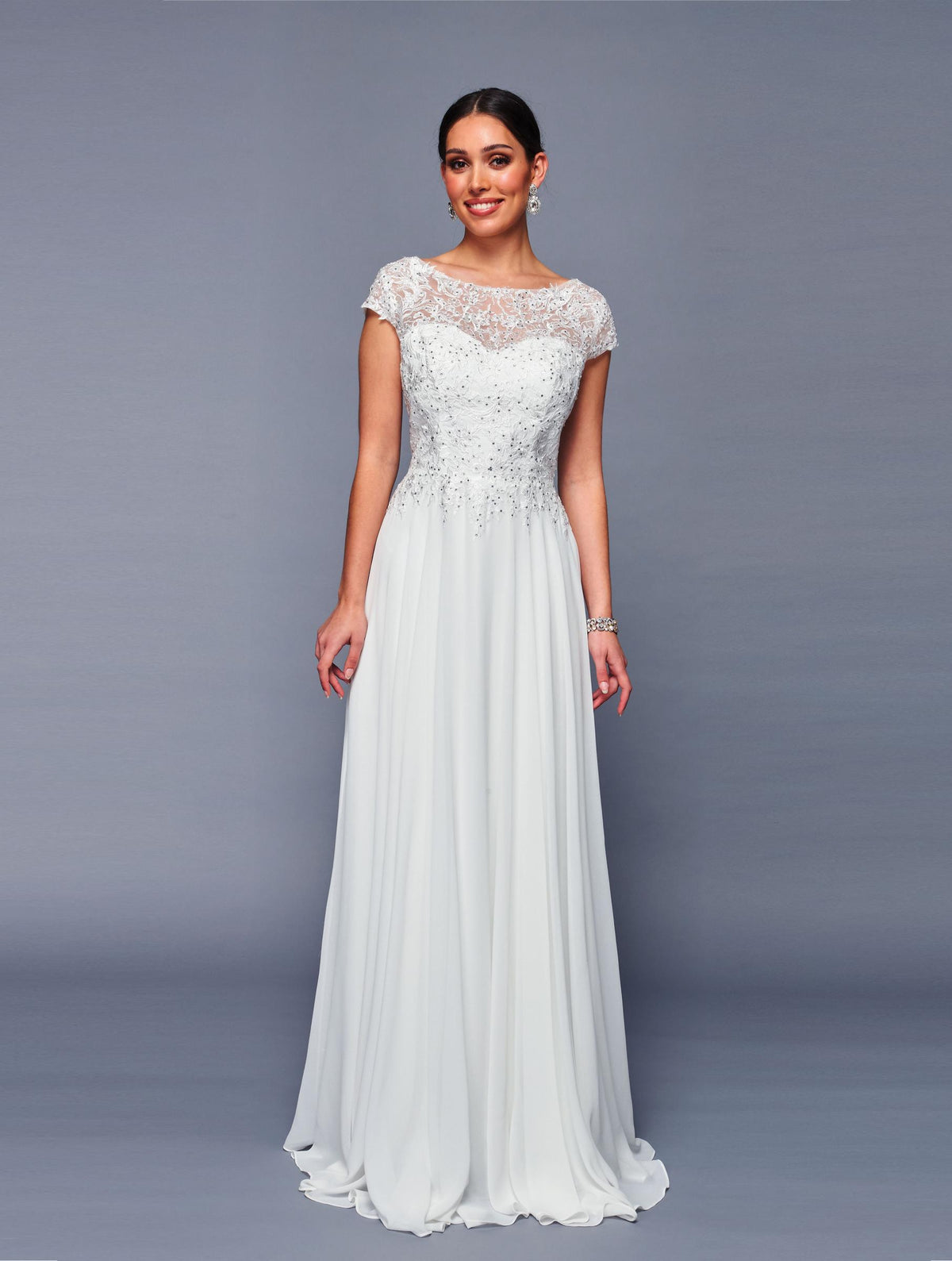 Deklaire K311 Chiffon A-Line Gown with Cap Sleeves – Mother of the Bride Dress