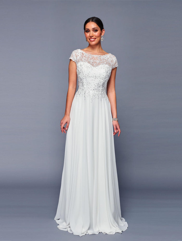 Deklaire K311 Chiffon A-Line Gown with Cap Sleeves – Mother of the Bride Dress